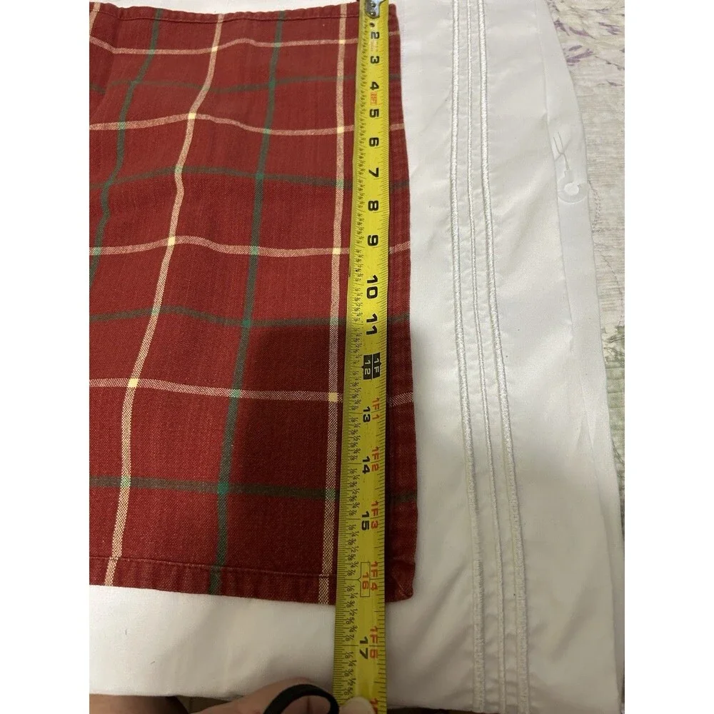 Set of 4 Reusable Square Cloth Napkins Red Green Beige Plaid & 4 Napkin Rings